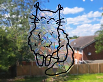 Fluffy Cat Suncatcher Window Sticker, Rainbow Maker, Static Cling, Renter Friendly, Reusable