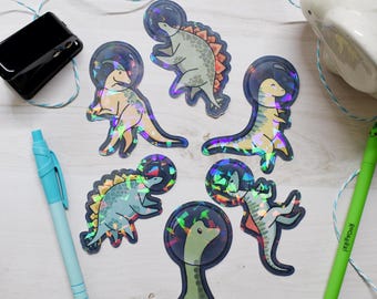 Space Dino Sticker Pack, Space Dinosaur Stickers, Water Proof Dino Stickers, Dinosaur Enthusiast Gift, Funny Dino Stickers