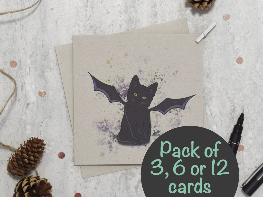 Halloween Card Pack, Halloween Cat Card, Ghost Card, Bat Card, Happy