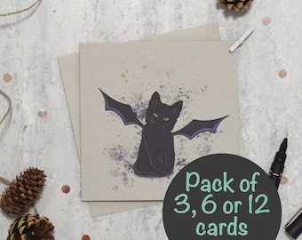 Halloween Card Pack, Halloween Cat card, Ghost card, Bat card, Happy Halloween cards, Halloween card set, Recycled Card, Halloween party