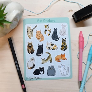 Cat Sticker Sheet, Cat Stickers, Cute Cat Planner Stickers, Cat Mum Gift, Cat Dad Gift, Cat Parent Gift, Journal Stickers, Kitten Stickers