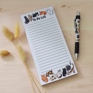 Bloc-notes magnétique chat, joli bloc-notes chat, bloc-notes et stylo chat, liste de choses à faire pour chat, cadeau pour maman chat, cadeau pour papa chat, coffret cadeau chat, papeterie chat