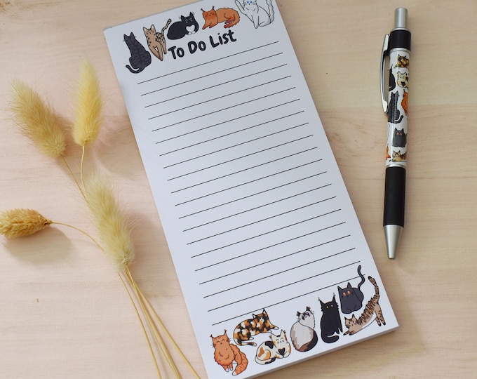 Magnetic Cat Notepad, Cute Cat Notepad, Cat Notepad and Pen, Cat To Do List, Cat Mum Gift, Cat Dad Gift, Cat Gift Set, Cat Stationery
