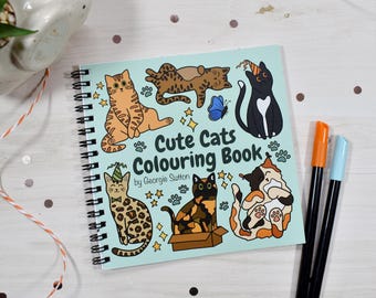 Cute Cats Colouring Book, Cute Cat Colouring Book, Easy Colouring Book, Simple Colouring, Cat Mum Gift, Cat Gift