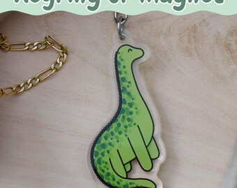 Green Brontosaurus Keyring or Magnet, Dinosaur Keychain, Gift for Dino Lover, Bag Charm, Double Sided