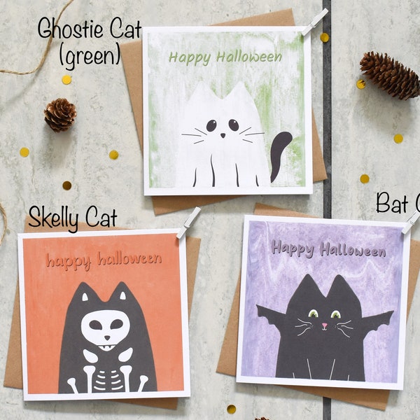 Halloween cards mixed pack, Halloween Cat card, Pumpkin card, Ghost card, Bat card, Happy Halloween cards, Multipack cards, Halloween party