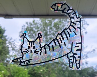 Tabby Cat Suncatcher Window Sticker, Rainbow Maker, Static Cling, Renter Friendly, Reusable