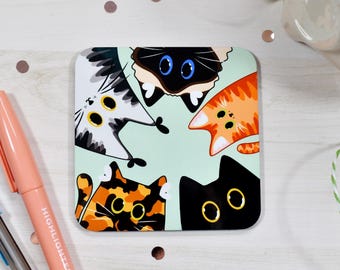 Chunky Cats Coaster, Black Cat, Cat Mum Gift, Cat Dad Gift, Drink Coaster, Wooden Coaster, Gloss Finish, Orange Tabby, Ragdoll, Tortie Cat