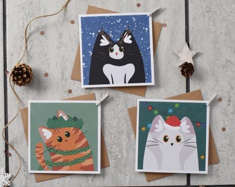 Cat Christmas Cards, Cute Cat Christmas Card, Christmas Card for a Cat Lover, Cat Mum Card, Cat Dad Card