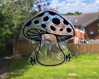 Mushroom Suncatcher Window Sticker, Cottage Core Rainbow Maker Static Cling, Renter Friendly, Reusable