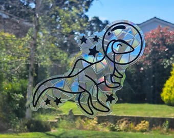 Space Themed Suncatcher Window Sticker, Dinosaur Cat Rainbow Maker, Renter Friendly, Reusable