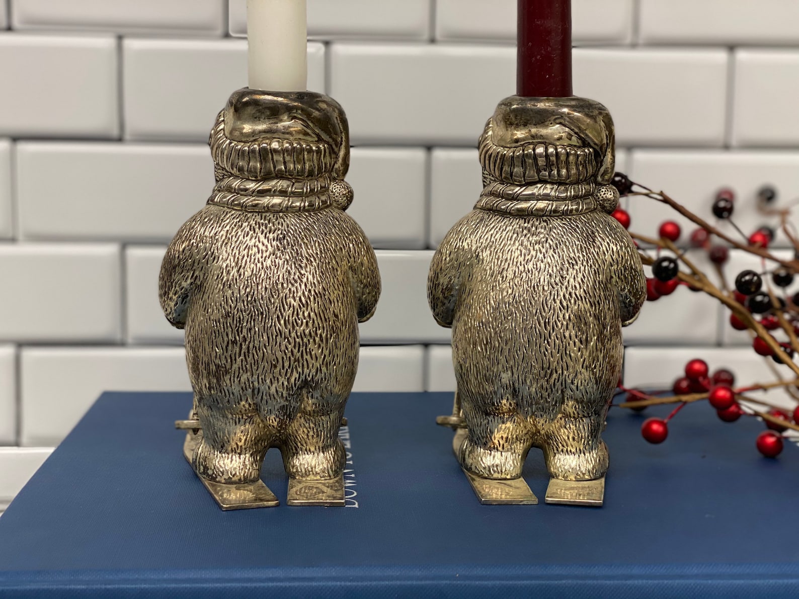 Vintage Towle Silverplate Skiing Bear Candle Holders Pair Etsy