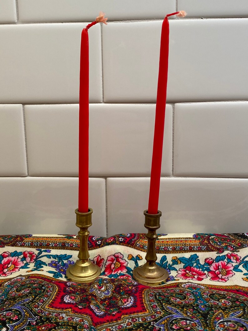 Norway Oslo Pair of Miniature Norwegian Steen and Strom Candlestick Holders Brass Dollhouse Candlesticks
