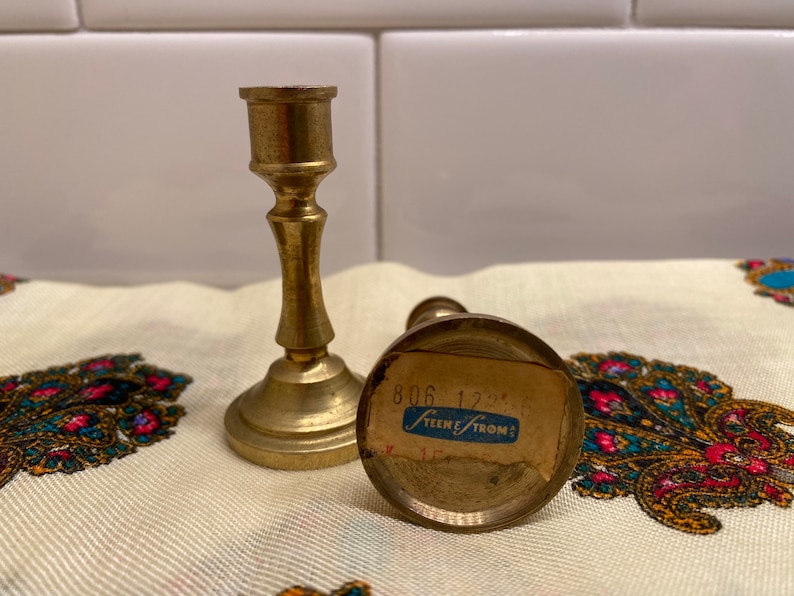Norway Oslo Pair of Miniature Norwegian Steen and Strom Candlestick Holders Brass Dollhouse Candlesticks