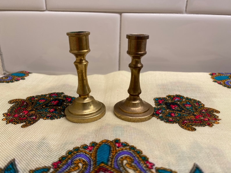 Norway Oslo Pair of Miniature Norwegian Steen and Strom Candlestick Holders Brass Dollhouse Candlesticks