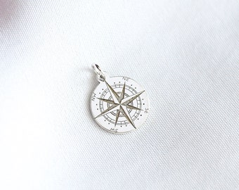 Sterling Silver Compass Charm, Compass Pendant