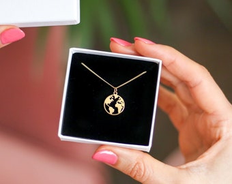 World Map Necklace, Sterling Silver, 24ct Gold, Travel Necklace, Globe Pendant, Graduation Gift, Adventure Gift, Leaving Gift For Her