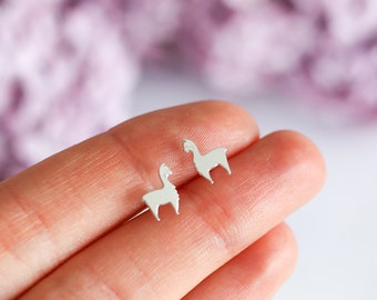 Llama Stud Earrings in Sterling Silver, Alpaca Jewelry