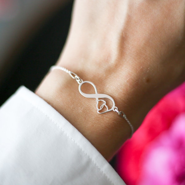 New Mum Gift, Infinity & Baby Feet Bracelet in Sterling Silver, New Mum Bracelet, New Mom Gift, New Pregnancy Gifts