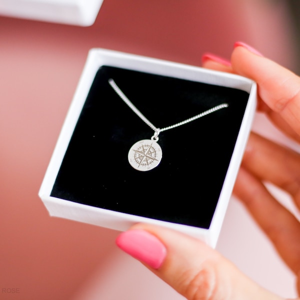 Kompass Halskette aus Sterling Silber, Reise Halskette, Abitur Geschenk, Geschenk für sie, Geburtstag Geschenkidee
