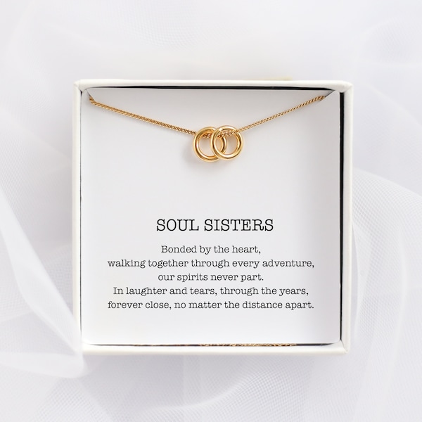 Soul Sister Ketting Cadeau, Twee Ringen Ketting, BFF Cadeau, Vriendschap, Onbiologische Zus Cadeau, Bonus Zus, Vriend Verjaardagscadeaus