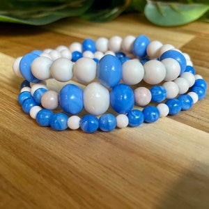 Beaded bracelets | pastel matte pink and blue glass beads | handmade bracelets | stretchy bracelets | elastic bracelet