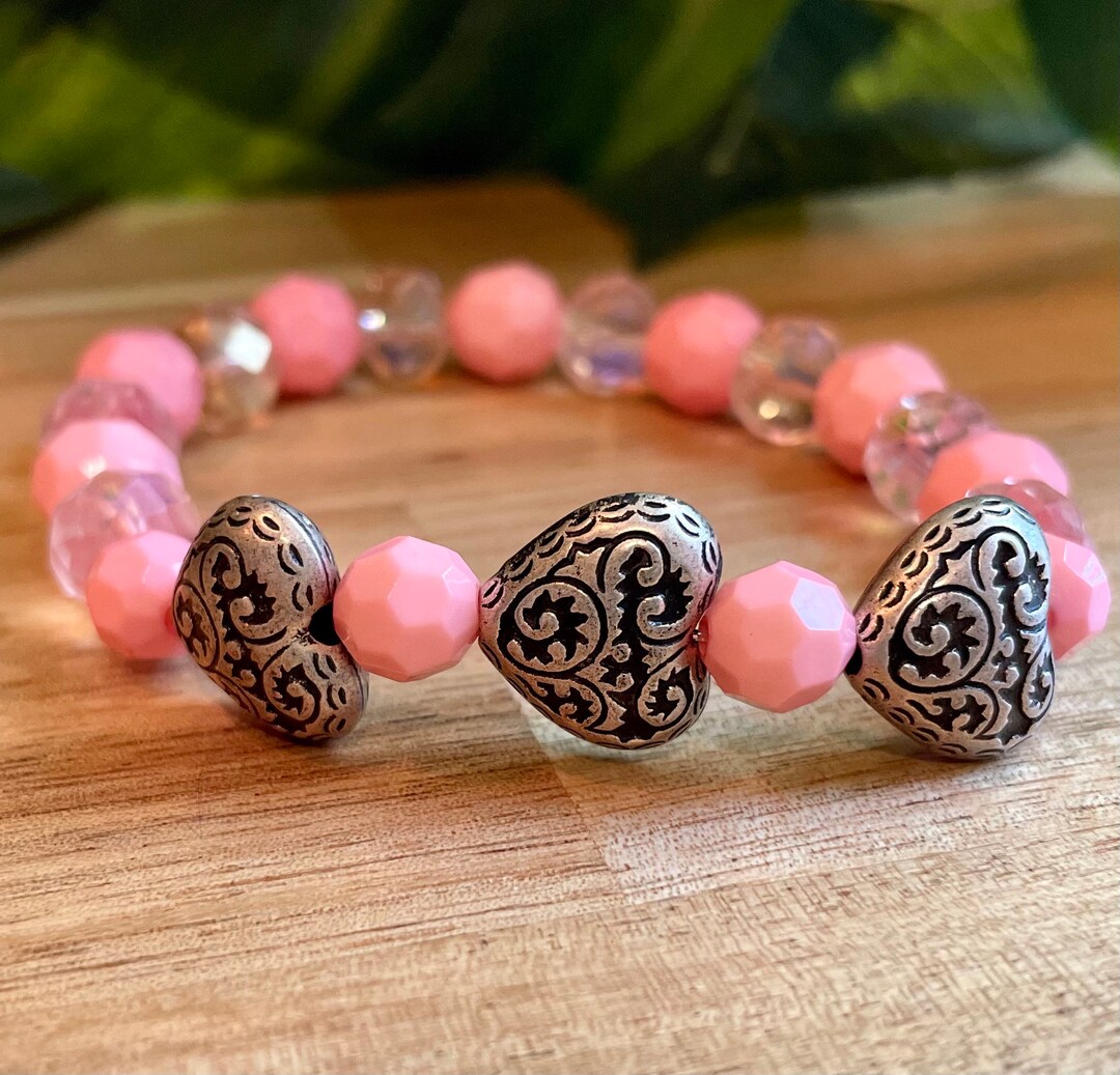 Valentines Day Bracelets for Women Beaded Bracelets With Pink and Rose
