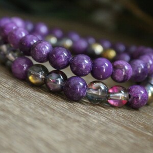 Beaded handmade bracelets for women set of 2 | purple glass beads | stretchy bracelet | elastic bracelet