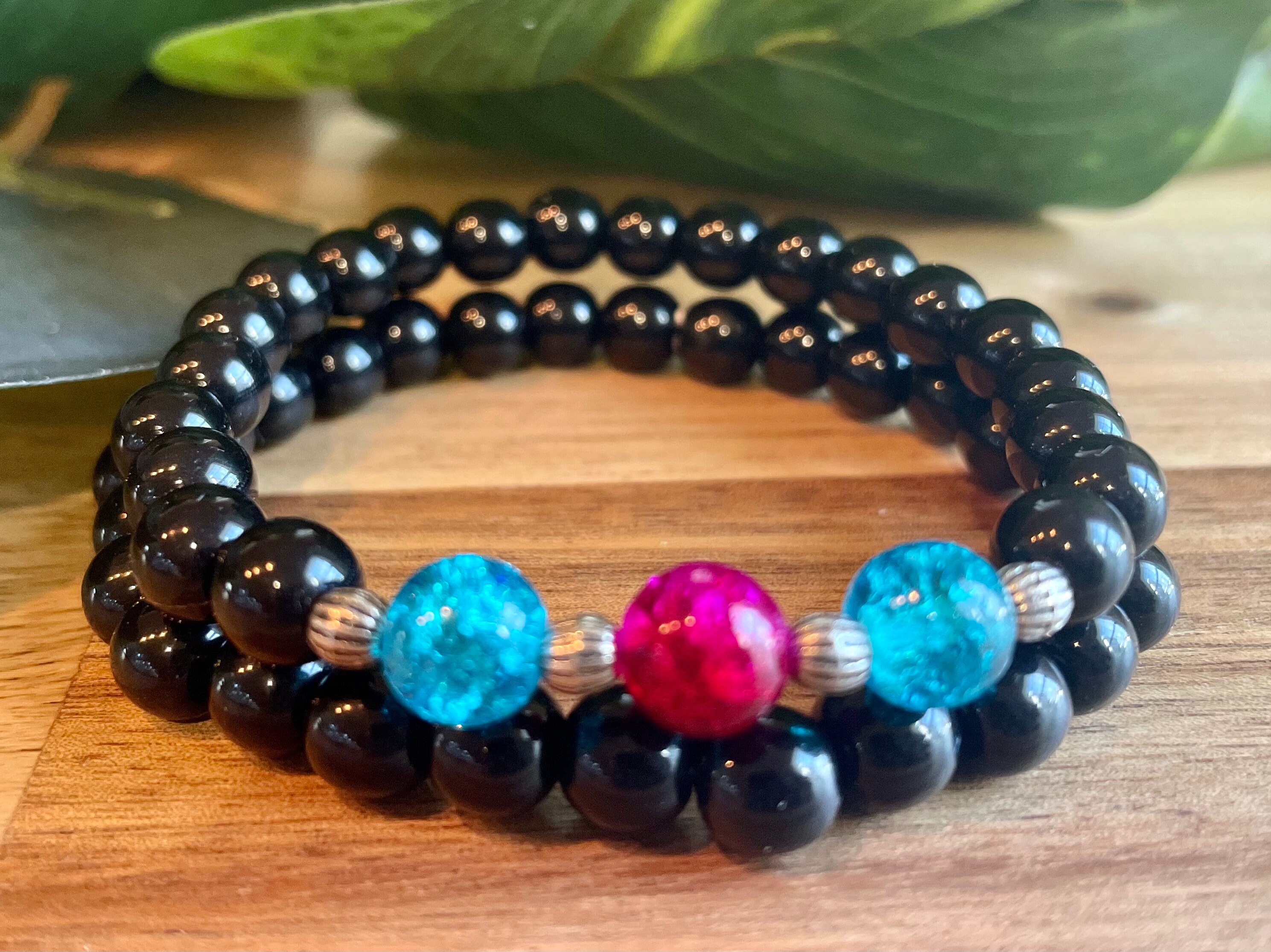 Set of 2 beaded bracelet stacks stackable bracelet black Etsy