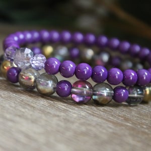 Beaded handmade bracelet for women | purple & multi color glass beads | stretchy bracelet | elastic bracelet