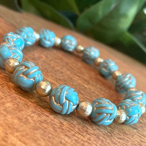 Beaded handmade bracelet for women | turquoise and gold boho style bracelet | stretchy bracelet | elastic bracelet