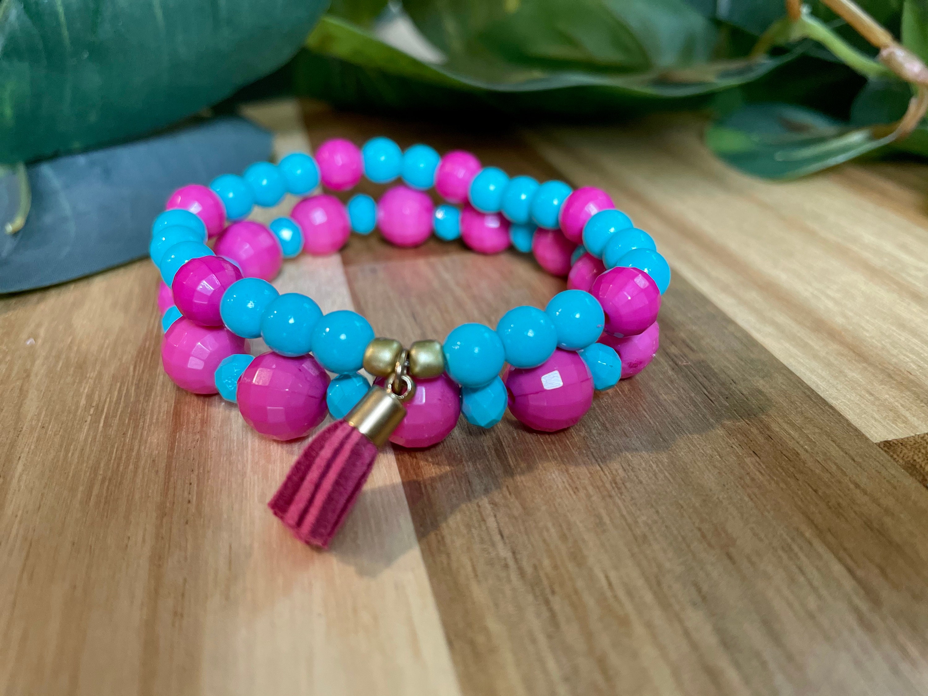 ブレスレット Pink & Skyblue Beaded Elastic Bracelet #9939 Beaded Bracelets | Handmade Bracelets | Stretchy Bracelets