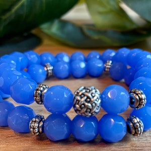 Bracelets for women, blue beaded bracelet stacks accented by silver, stackable bracelet, precious beads, bracelet set of 2