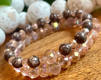 Rose Gold and Painted Beads Stretch Bracelet Set – Handmade Elastic Layering Jewelry for Women