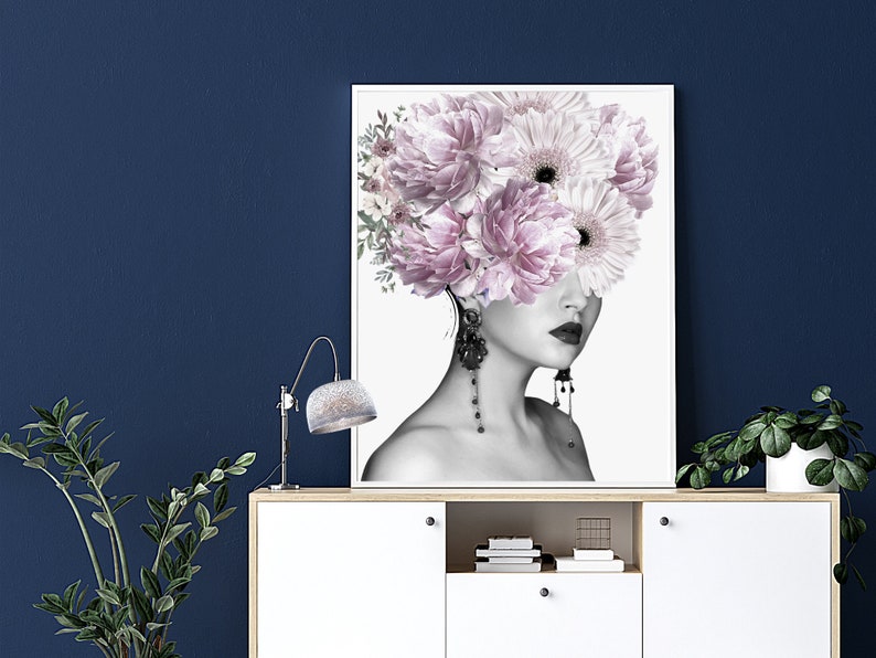Flower Head Woman Digital Print Modern home wall decor Gift Etsy
