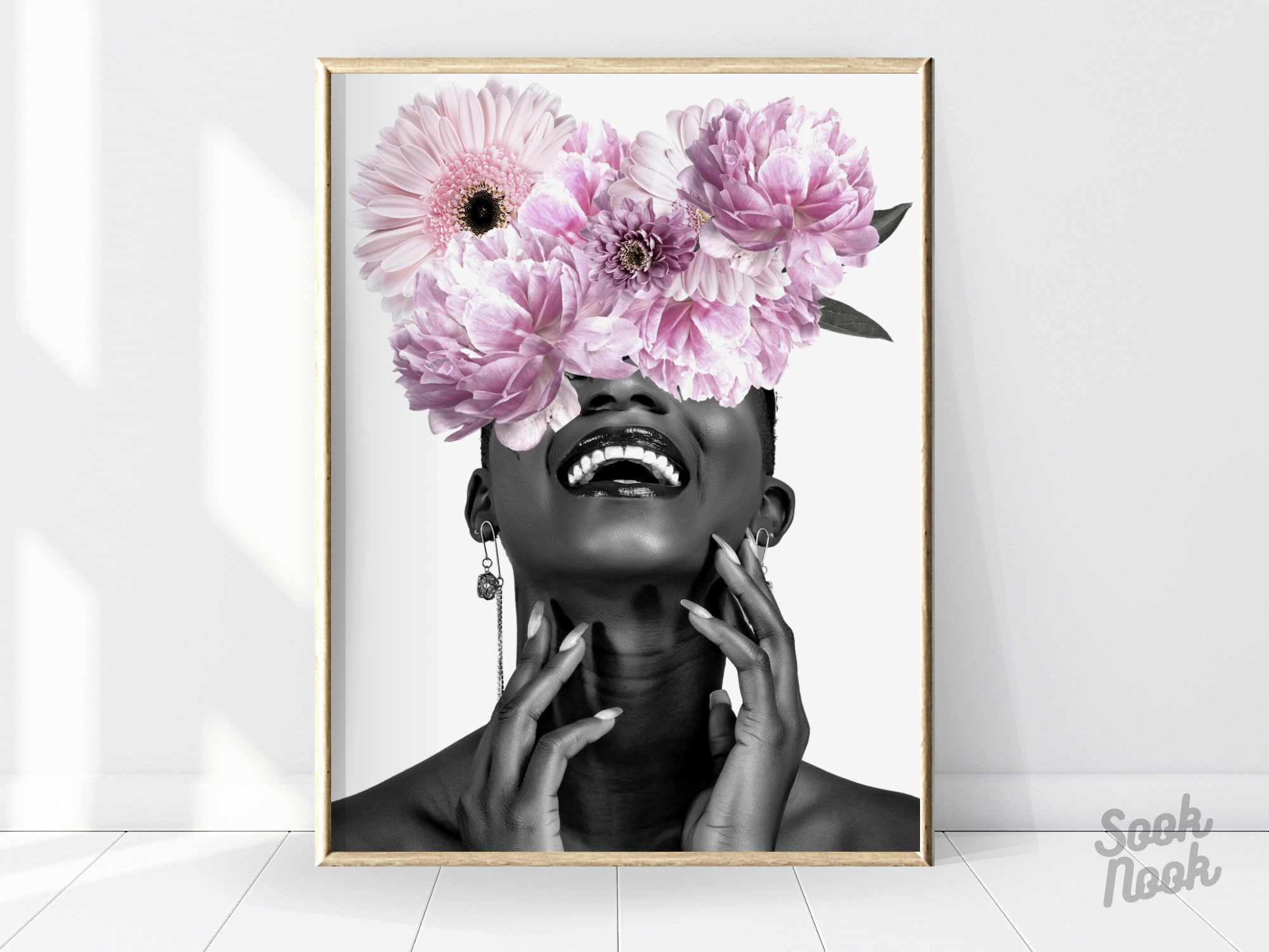 Flower Head Wall Art Print Black Woman Fashion Poster Etsy