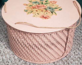 Vintage Pink Floral Harvey Sewing Basket 1940s