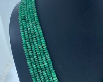 Natural Emerald Smooth Rondelle Beads Necklace 4-5mm | 20-inch Genuine Emerald Beaded Necklace | Handcrafted Green Gemstone Jewelry