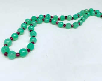 Chrysoprase and Ruby Beaded Necklace - Green and Pink Gemstone Necklace for Women - Delicate Layered Jewelry