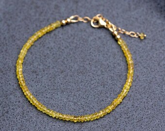 Yellow Sapphire Style Beaded Bracelet, Delicate Faceted Gemstone Look, Gold Clasp, Handmade Minimalist Jewelry, Gift for Her