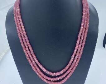Strand Faceted Ruby Necklace, Ruby Beads Necklace Beaded Handmade Gemstone Ruby Necklace beaded Necklace, Faceted roundel ruby beads/18 inch
