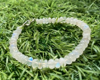 Elegant Rainbow Moonstone Bracelet | Minimalist Gemstone Jewelry | Healing Crystal Gift for Women | Handmade Natural Beaded Bracelet