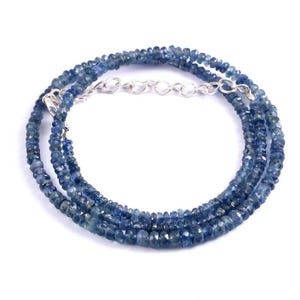 Blue Sapphire Gemstone Necklace – 4-5mm Faceted Rondelle Beads – Handmade Luxury Jewelry – Elegant and Minimalist Gift for Women