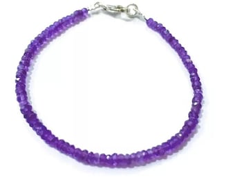 Natural Amethyst Bracelet for Women, Purple Gemstone Beaded Jewelry, Sterling Silver Clasp, February Birthstone Gift, Minimalist Style