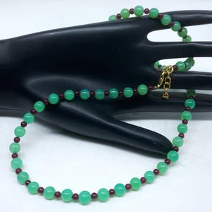 Chrysoprase Beaded Necklace – 5mm Smooth Green Gemstone – Gold Plated Clasp – Handmade Minimalist Jewelry – Gift for Her