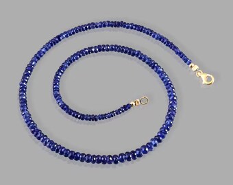 Genuine Blue Sapphire Beaded Necklace - AAA+ 4-5mm Round faceted | Handmade Gemstone Jewelry for Everyday Wear