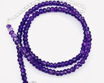 Handmade Amethyst Beaded Necklace - 4-5mm Faceted AAA+ Gemstones - Elegant Minimalist Jewelry - Perfect February Birthstone Gift