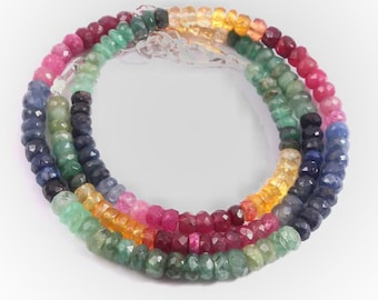 Natural Multi Sapphire Necklace - 4-5mm AAA+ Faceted Beads, Handmade Gemstone Jewelry