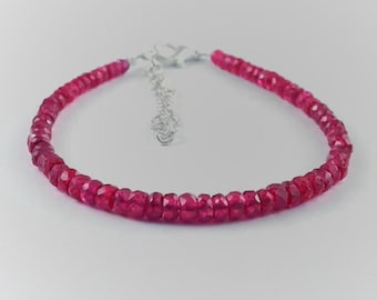 Ruby Red Beaded Bracelet with Silver Clasp, Faceted Crystal Bracelet, Handmade Minimalist Jewelry, Gift for Her, Adjustable Bracelet