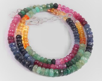 Natural Multi Sapphire Beads Necklace - 4-5mm AAA+ Gemstones, Handmade Luxury Jewelry